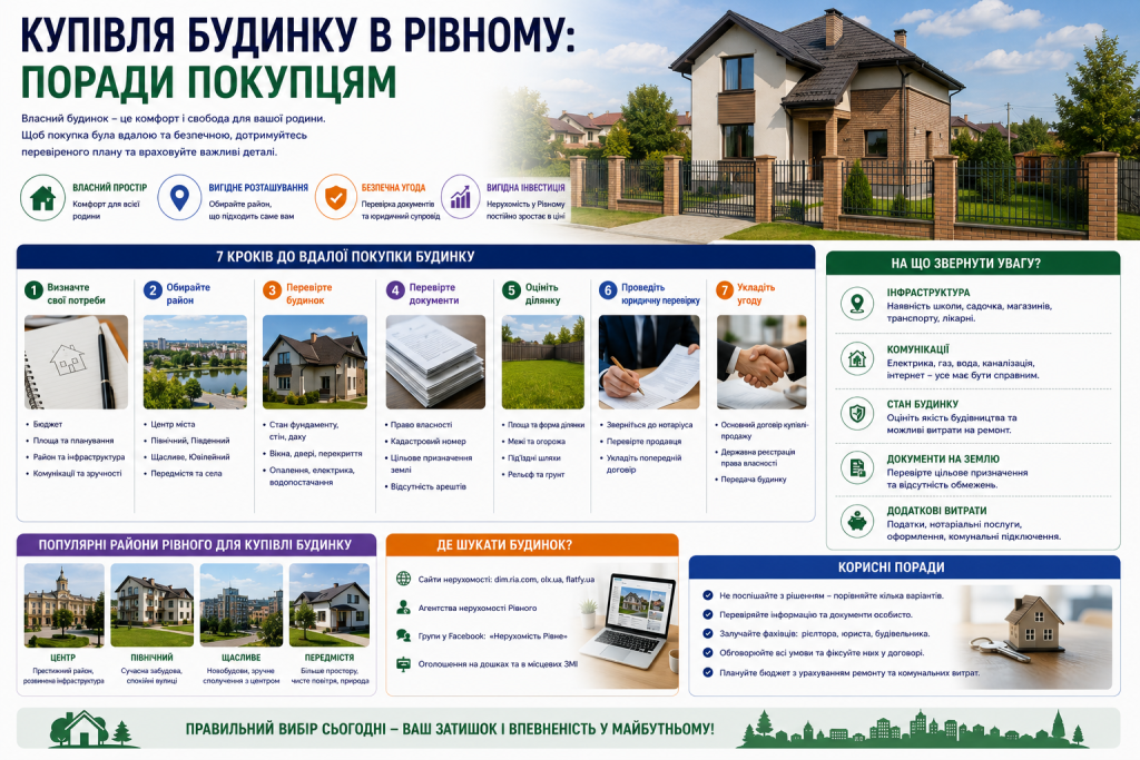 Практичні поради щодо купівлі приватного будинку в Рівному: вибір району, перевірка документів та оформлення угоди.