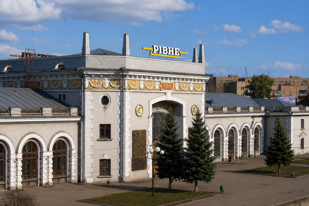 Фото історичної будівлі залізничного вокзалу в Рівному — один із символів міста, що відображає його архітектурну спадщину та розвиток.